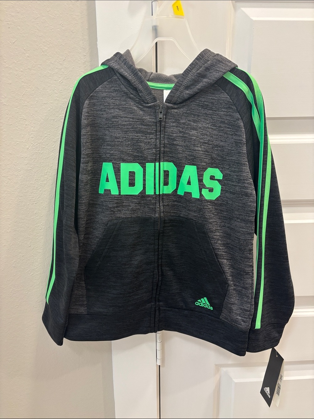 adidas Dark Gray & Neon Green Kids Zip Hoodie, size 6